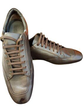 Ermenegildo Zegna Mens Brown Leather Lace-Up Sneakers Size 11.5 US 1403